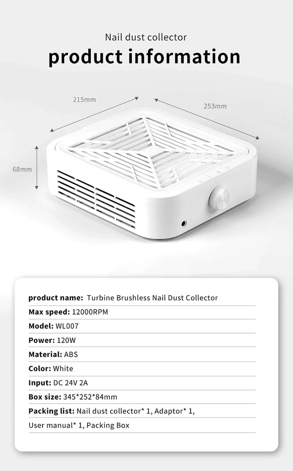 120W Nail Dust Collector with Adjustable Speed & Reusable Filter-FR-White / EU / france