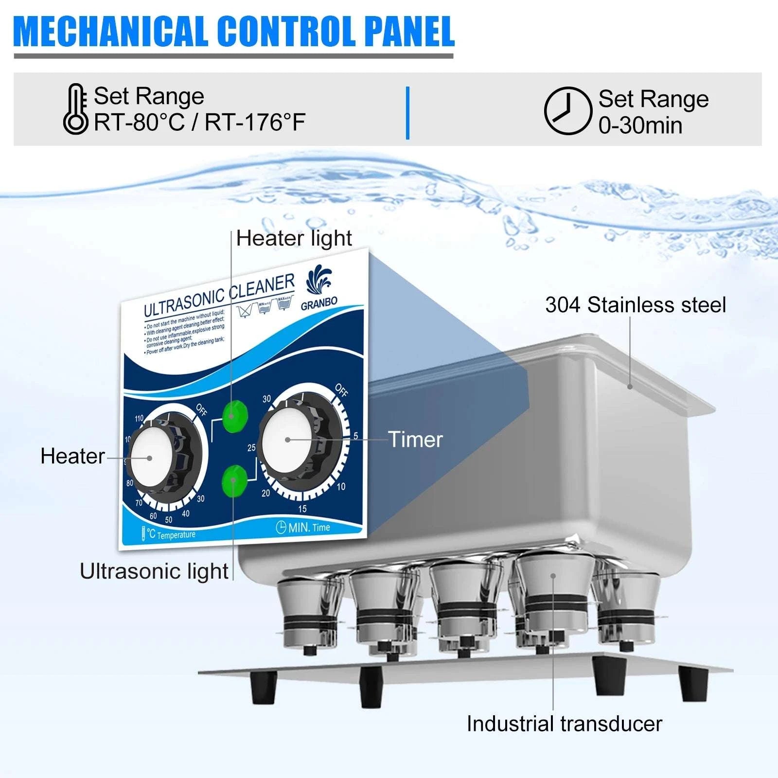 120W Ultrasonic Cleaner 1.3L with Heat & Timer for Jewelry Glasses-1.3L 60W / US