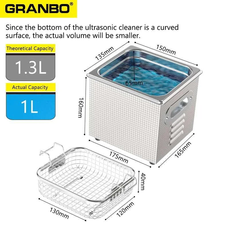 120W Ultrasonic Cleaner 1.3L with Heat & Timer for Jewelry Glasses-1.3L 60W / US