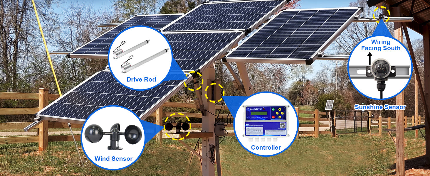 ECO-WORTHY Solar Panel Dual Axis Tracking System (Increase 40% Power) with Tracker Controller for Yard/Farm/Field