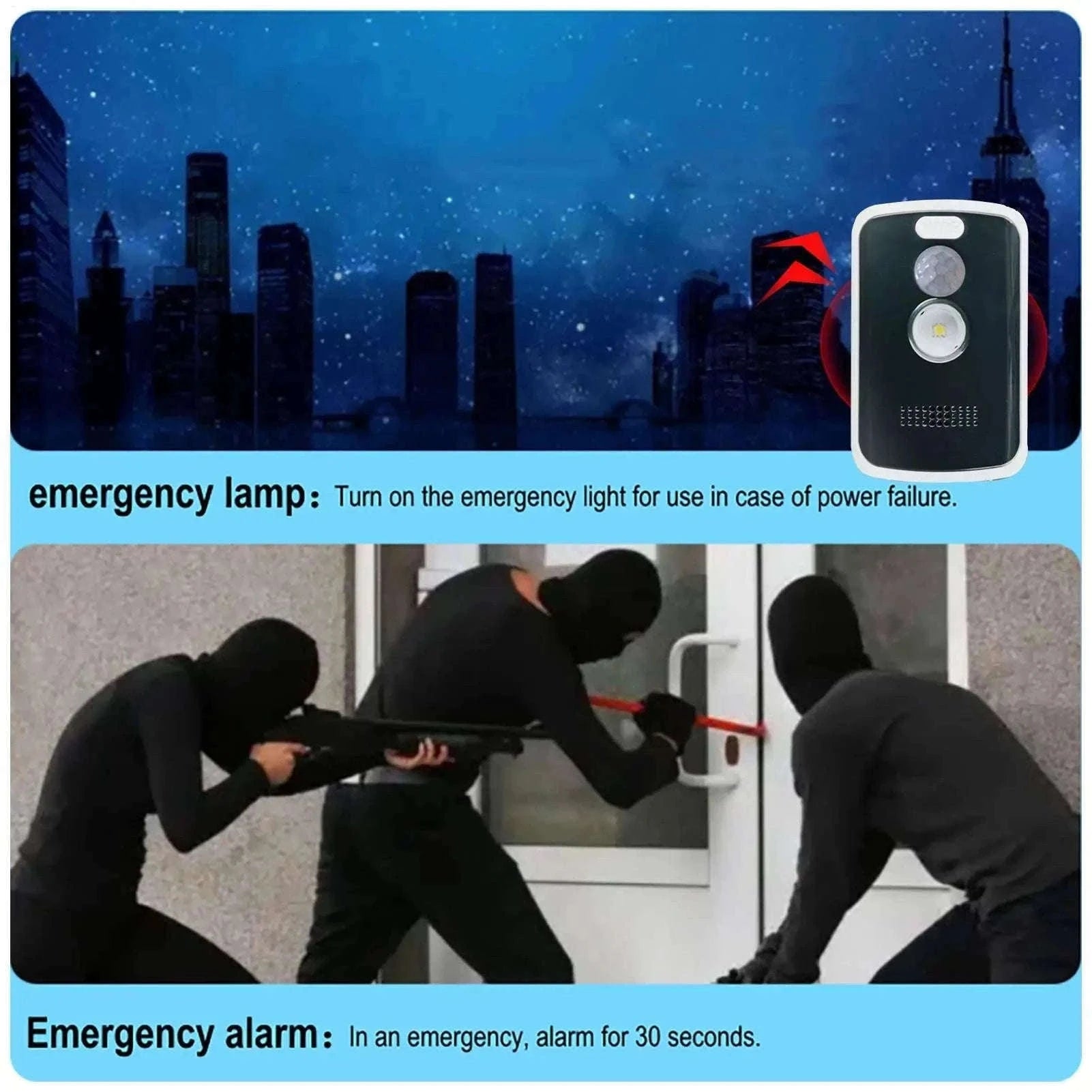 125dB Motion Sensor Alarm with Light Modes for Outdoor Security-As shown