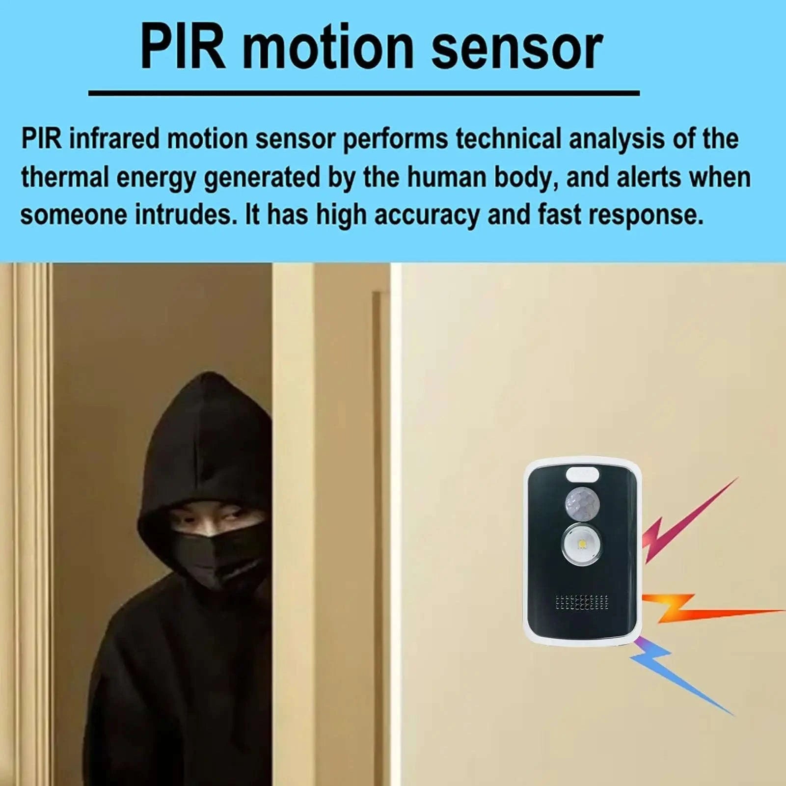 125dB Motion Sensor Alarm with Light Modes for Outdoor Security-As shown
