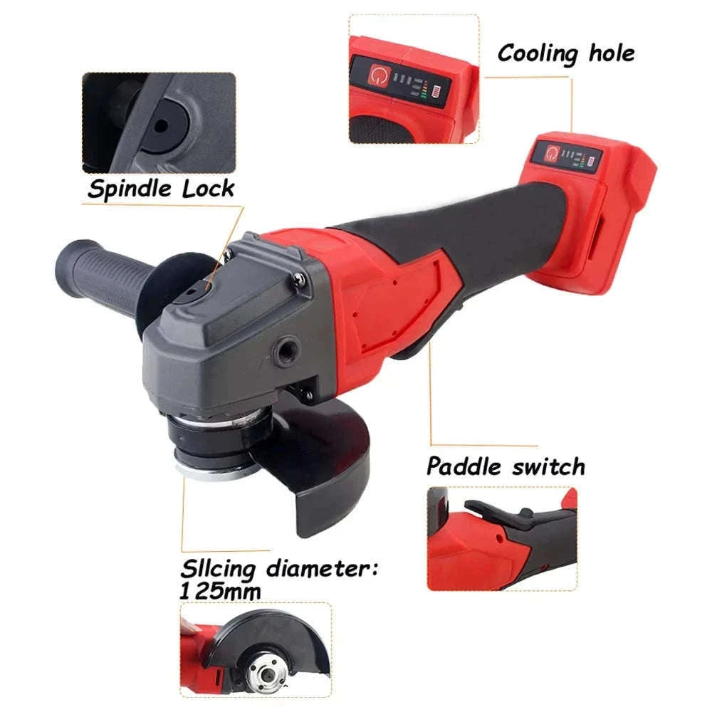 125mm Brushless Electric Angle Grinder 3 Gears Cordless Grinder Cutting Machine Power Tool For Milwaukee 18V Battery Pin-No Battery No Plug / Germany