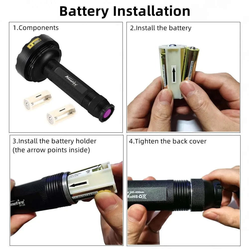 128 LED UV Flashlight High-Power Ultraviolet Torch-128UV 395nm / black