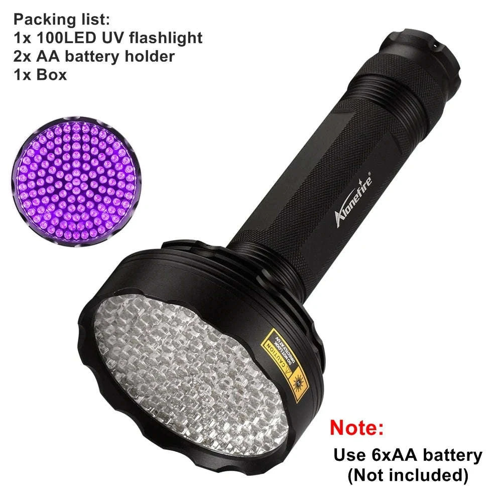 128 LED UV Flashlight High-Power Ultraviolet Torch-128UV 395nm / black