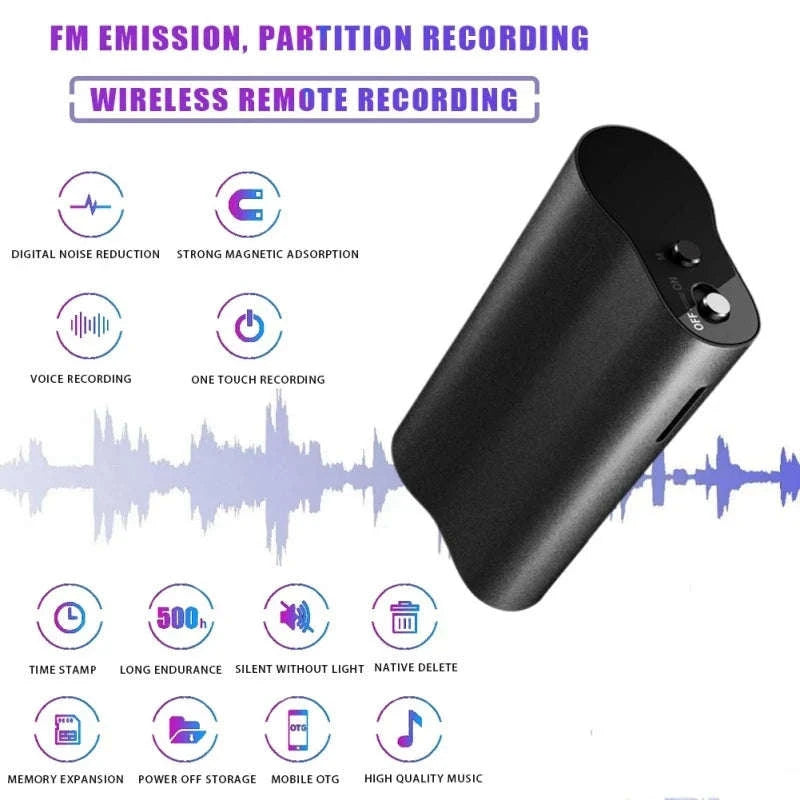 128GB 500‑Hour Digital Voice Recorder with Magnetic Mount-Voice recorder / China Mainland / 128 GB