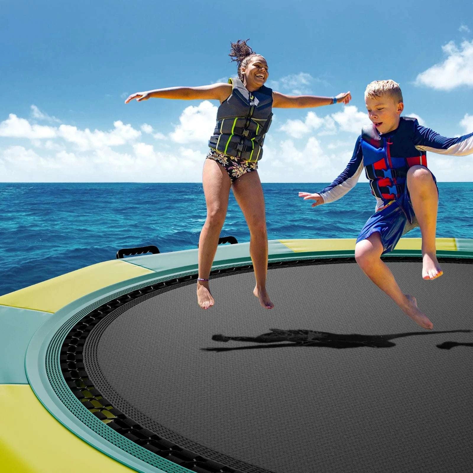 12ft Inflatable Water Trampoline with Slide & Ladder Swim Platform-green / United States