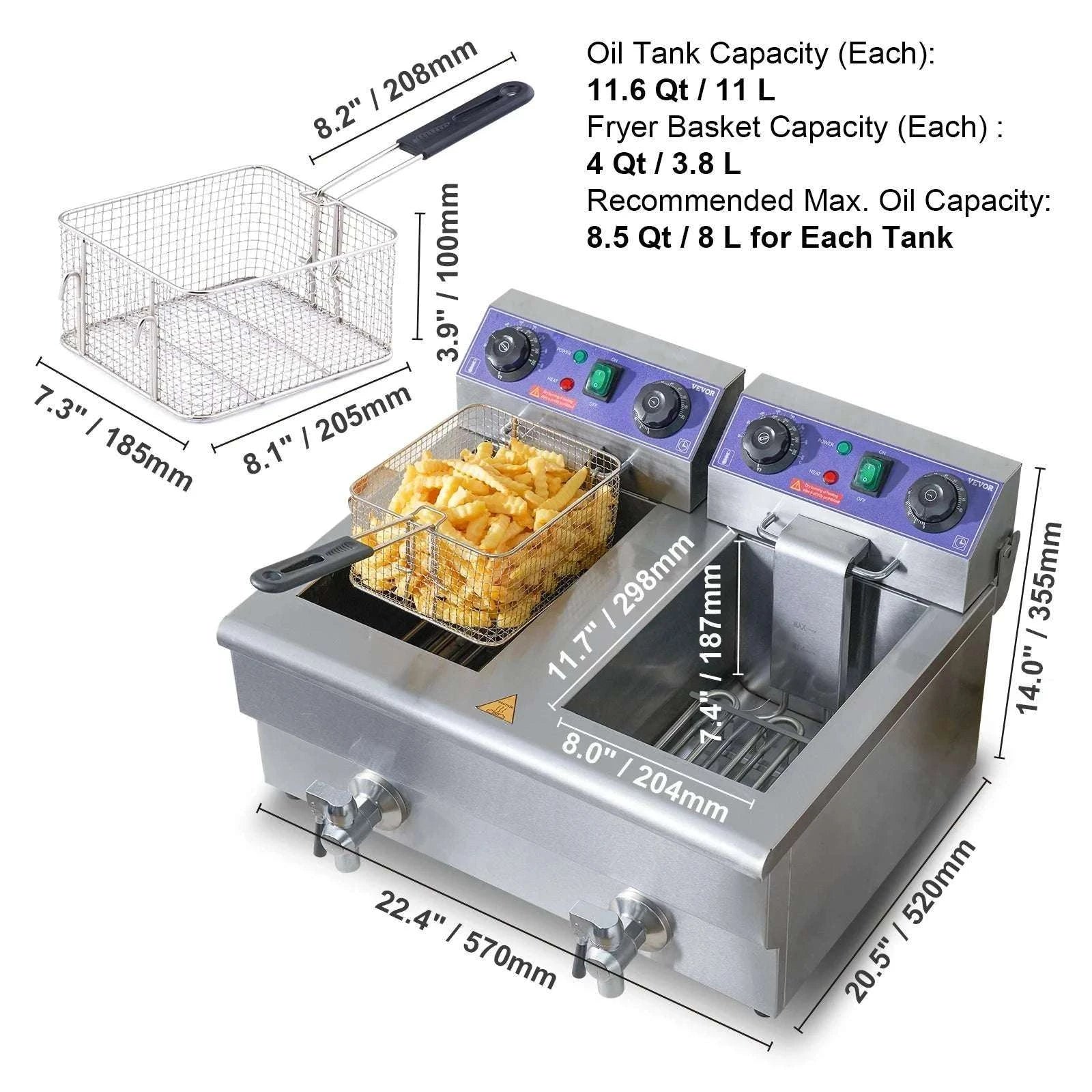 12L Commercial Electric Deep Fryer with Dual Tanks & Baskets-Timing with Filter / United States