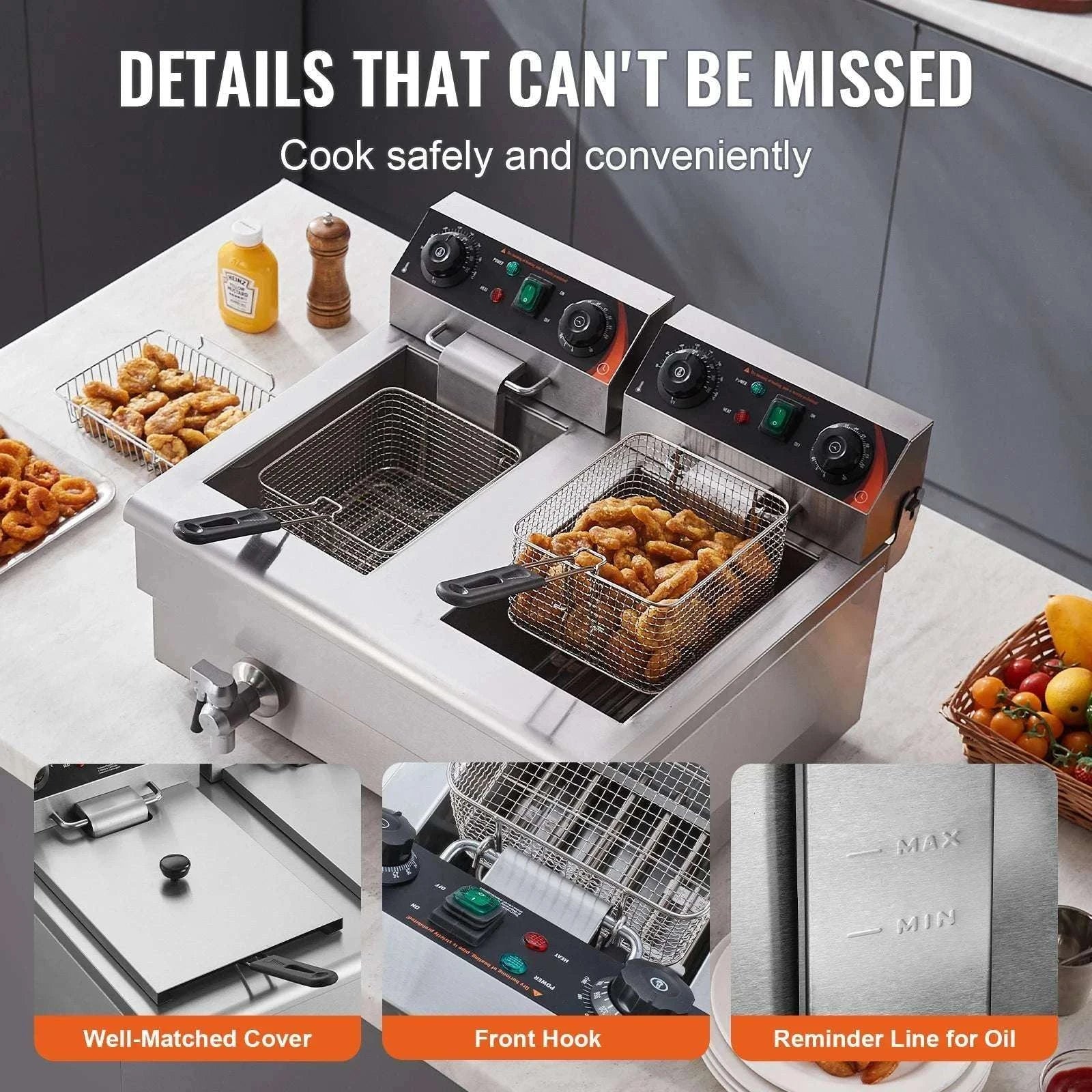 12L Commercial Electric Deep Fryer with Dual Tanks & Baskets-Timing with Filter / United States