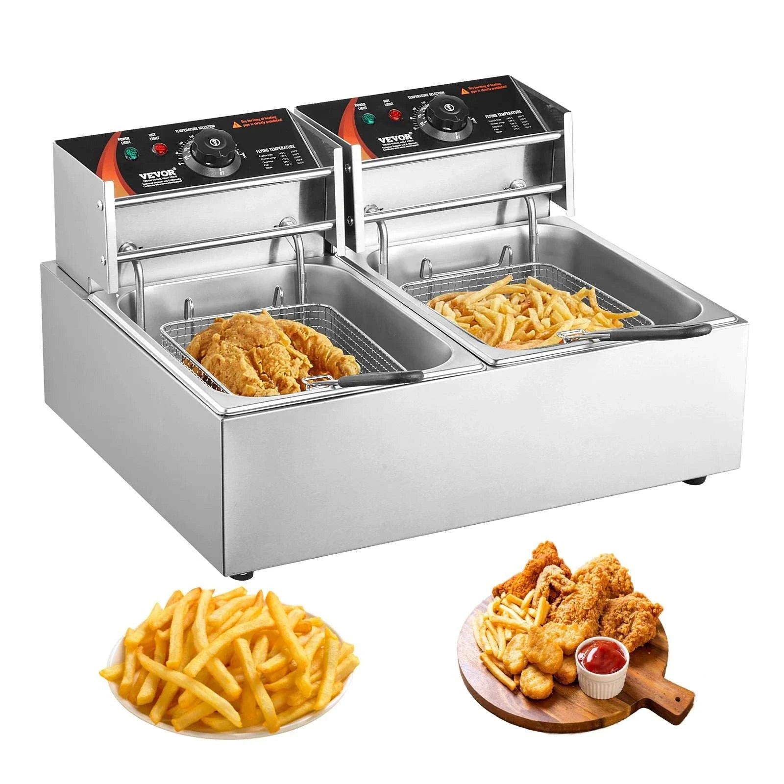12L Dual Tank Electric Deep Fryer with Temperature Control-no Timing no Filter / Dual Tanks / US|france