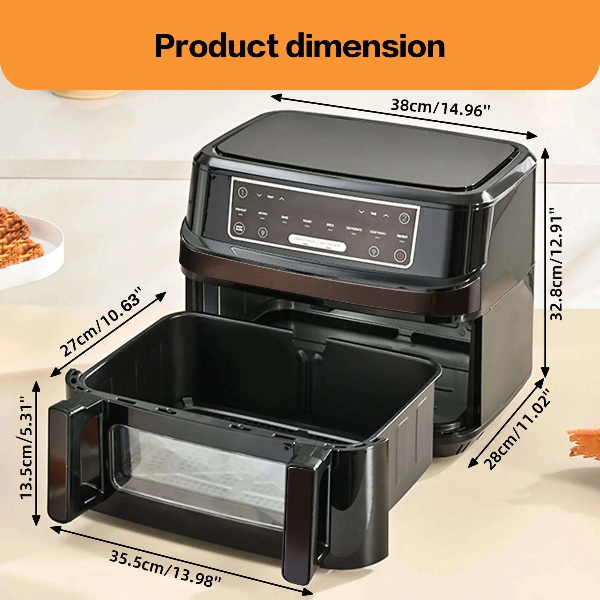 12L Hot Air Fryer with Adjustable Dual Chambers and Viewing Window-black / GERMANY