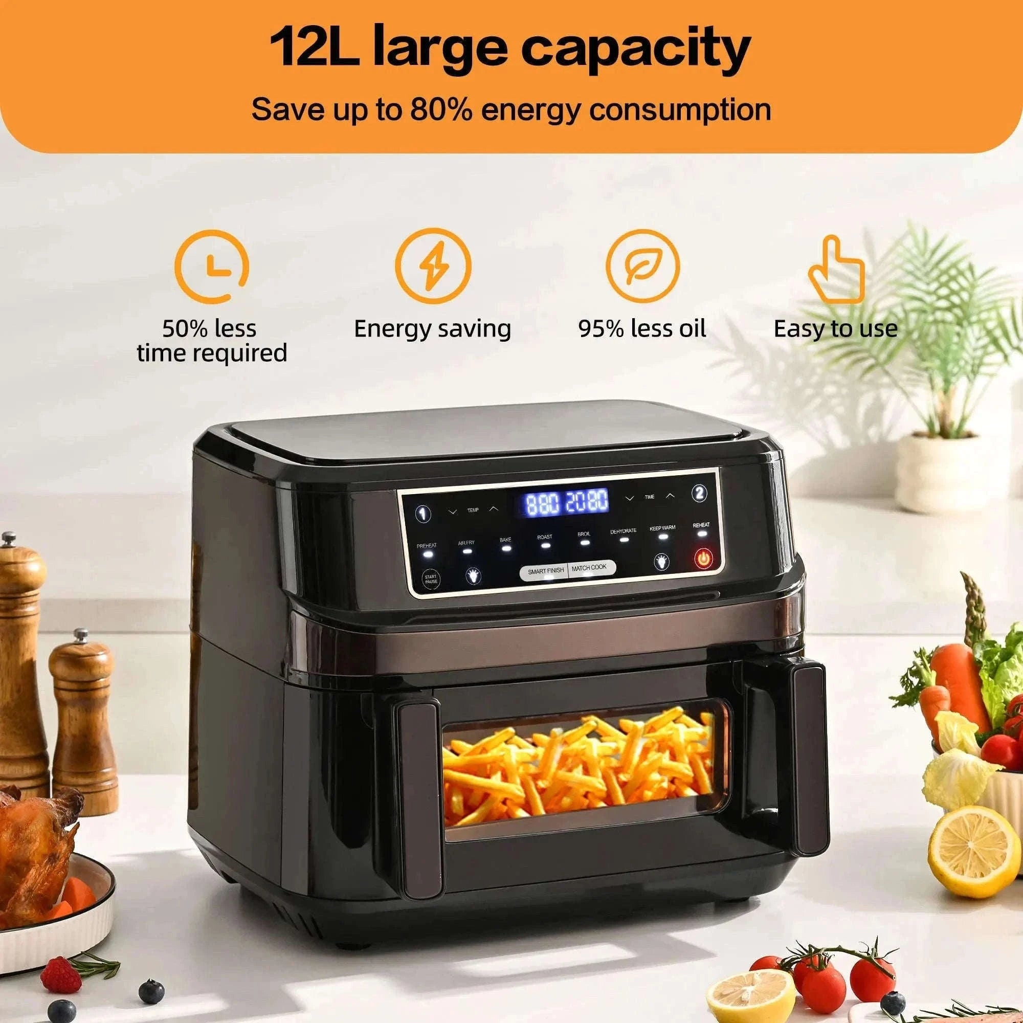 12L Hot Air Fryer with Dual Chambers and Viewing Window-black / GERMANY