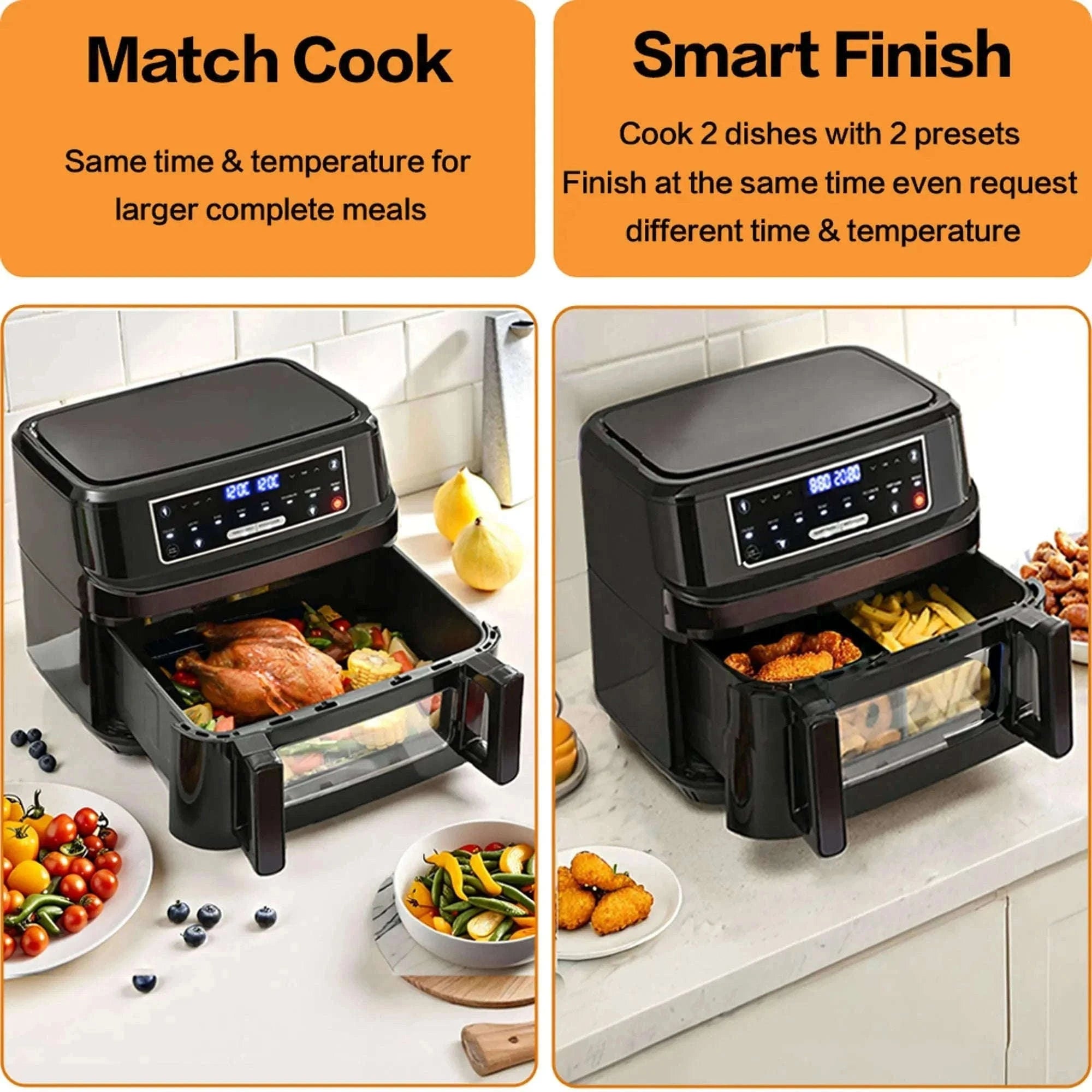 12L Hot Air Fryer with Dual Chambers and Viewing Window-black / GERMANY
