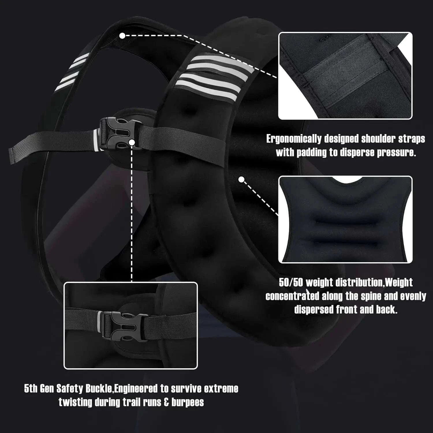 12lb Weighted Vest with Reflective Strips for Running & Strength Training-United States