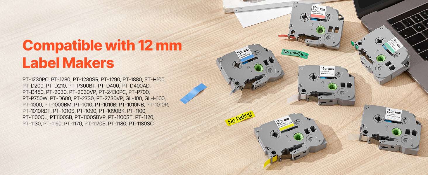 12mm Label Maker Tape 6-Pack Compatible with Brother P-Touch-6pcs / GERMANY