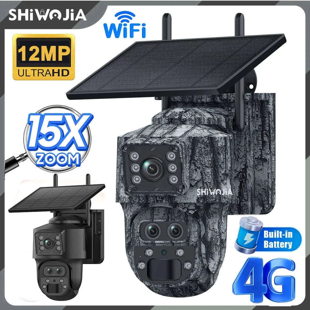12MP 15X Zoom 4G Solar Security Camera Dual Screen Outdoor PTZ-White 4G 64GB / Russian Federation