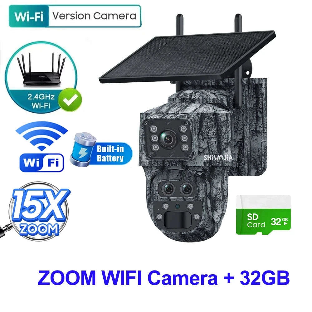 12MP 15X Zoom 4G Solar Security Camera Dual Screen Outdoor PTZ-White 4G 64GB / Russian Federation