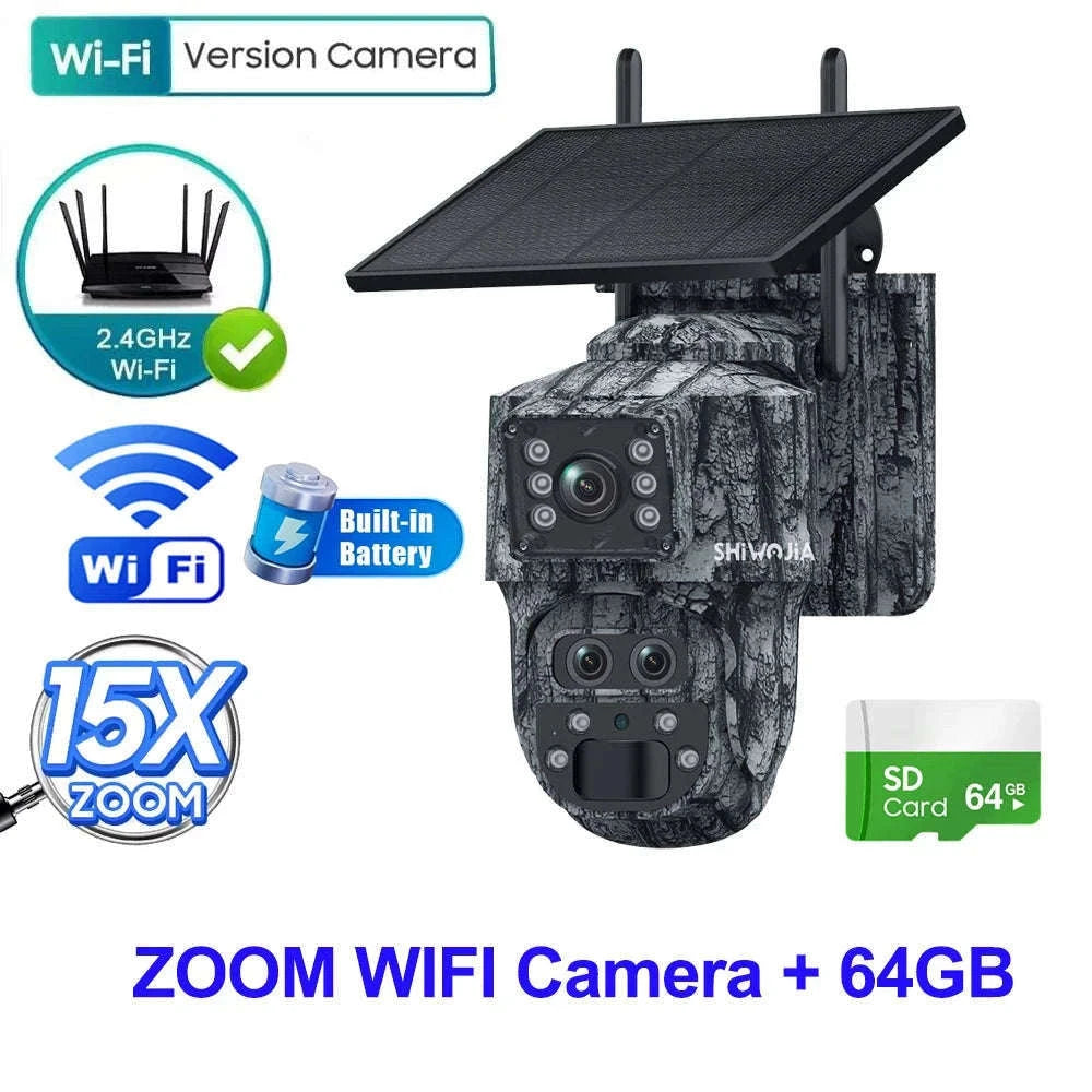 12MP 15X Zoom 4G Solar Security Camera Dual Screen Outdoor PTZ-White 4G 64GB / Russian Federation