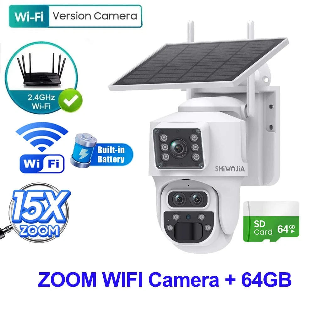 12MP 15X Zoom 4G Solar Security Camera Dual Screen Outdoor PTZ-White 4G 64GB / Russian Federation