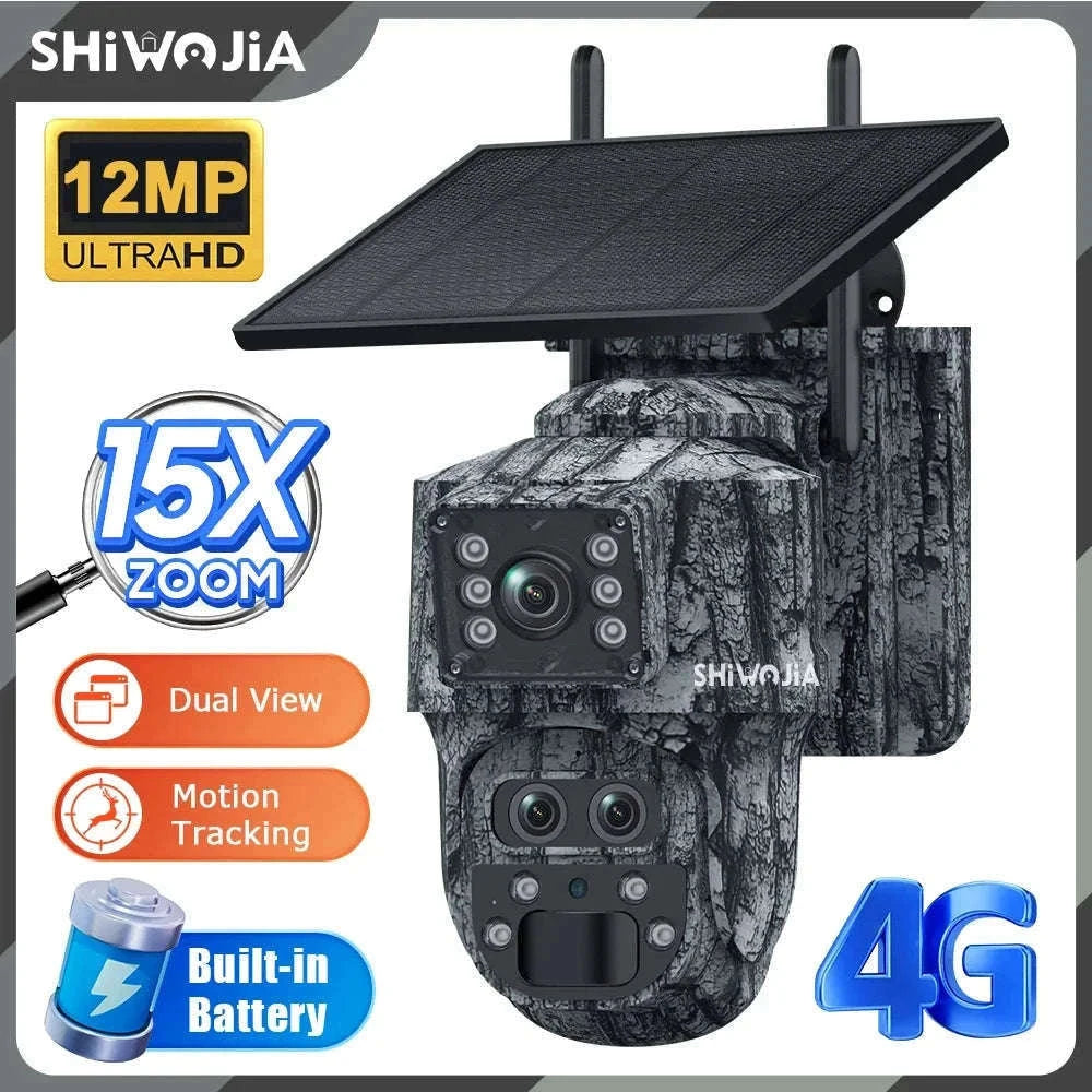 12MP 15X Zoom 4G Solar Security Camera Dual Screen Outdoor PTZ-White 4G 64GB / Russian Federation
