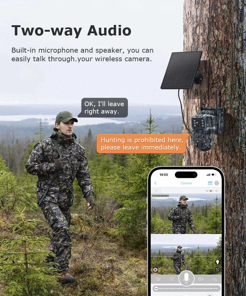 12MP 15X Zoom 4G Solar Security Camera Dual Screen Outdoor PTZ-White 4G 64GB / Russian Federation