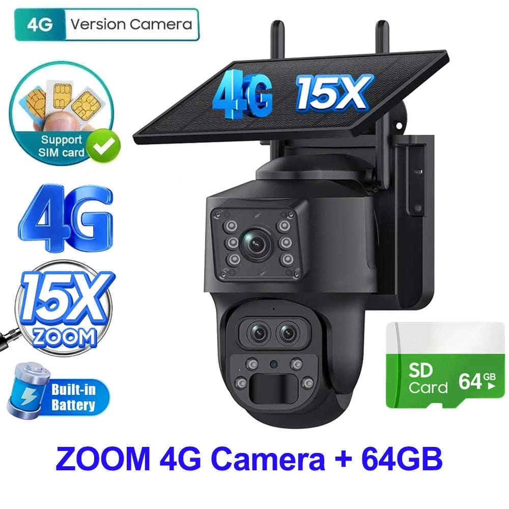 12MP 15X Zoom 4G Solar Security Camera Dual Screen Outdoor PTZ-White 4G 64GB / Russian Federation