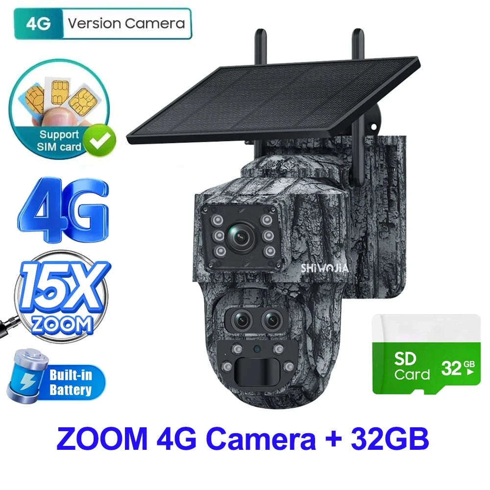 12MP 15X Zoom 4G Solar Security Camera Dual Screen Outdoor PTZ-White 4G 64GB / Russian Federation