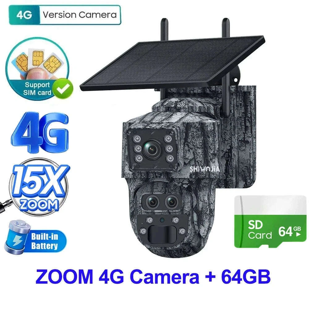 12MP 15X Zoom 4G Solar Security Camera Dual Screen Outdoor PTZ-White 4G 64GB / Russian Federation