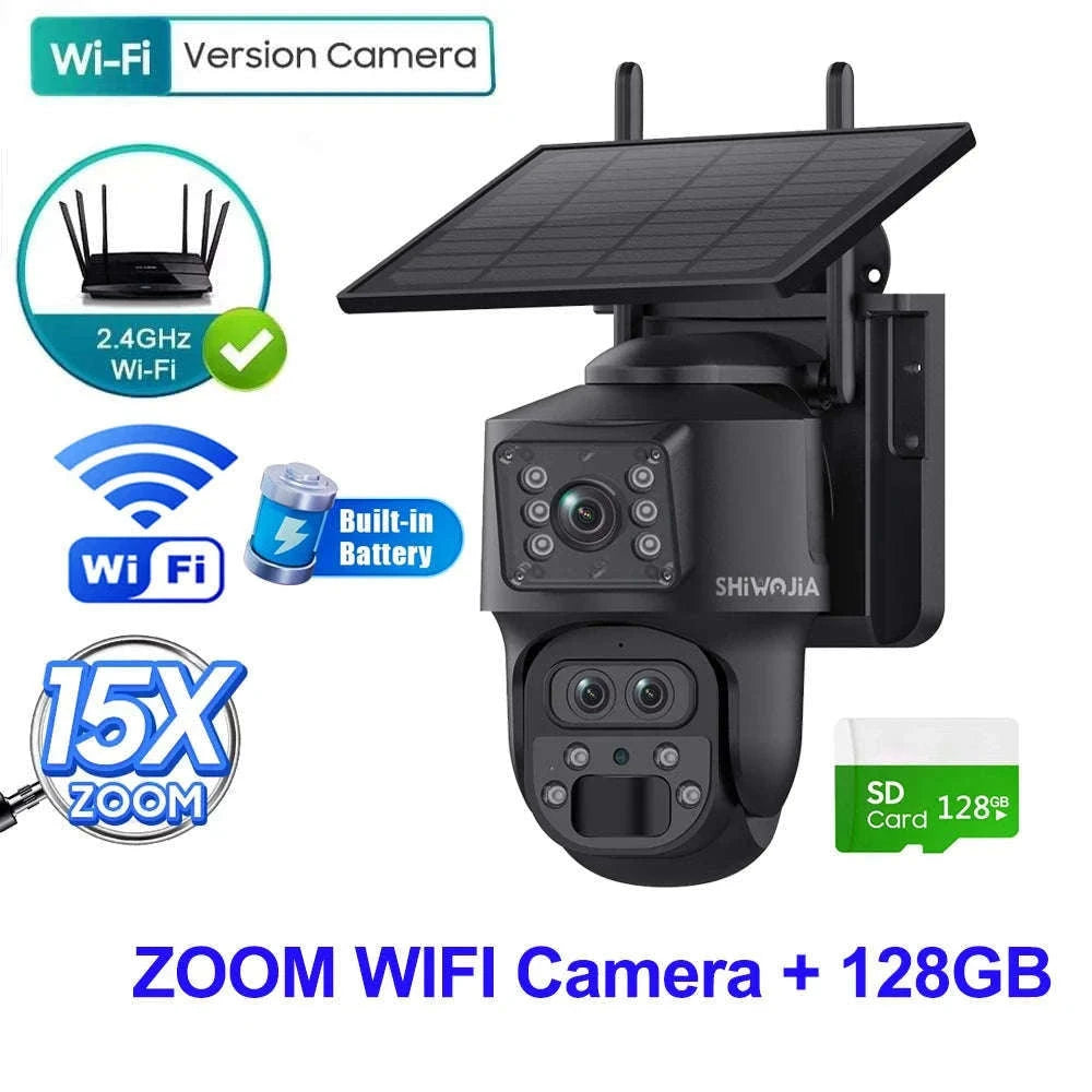 12MP 15X Zoom 4G Solar Security Camera Dual Screen Outdoor PTZ-White 4G 64GB / Russian Federation