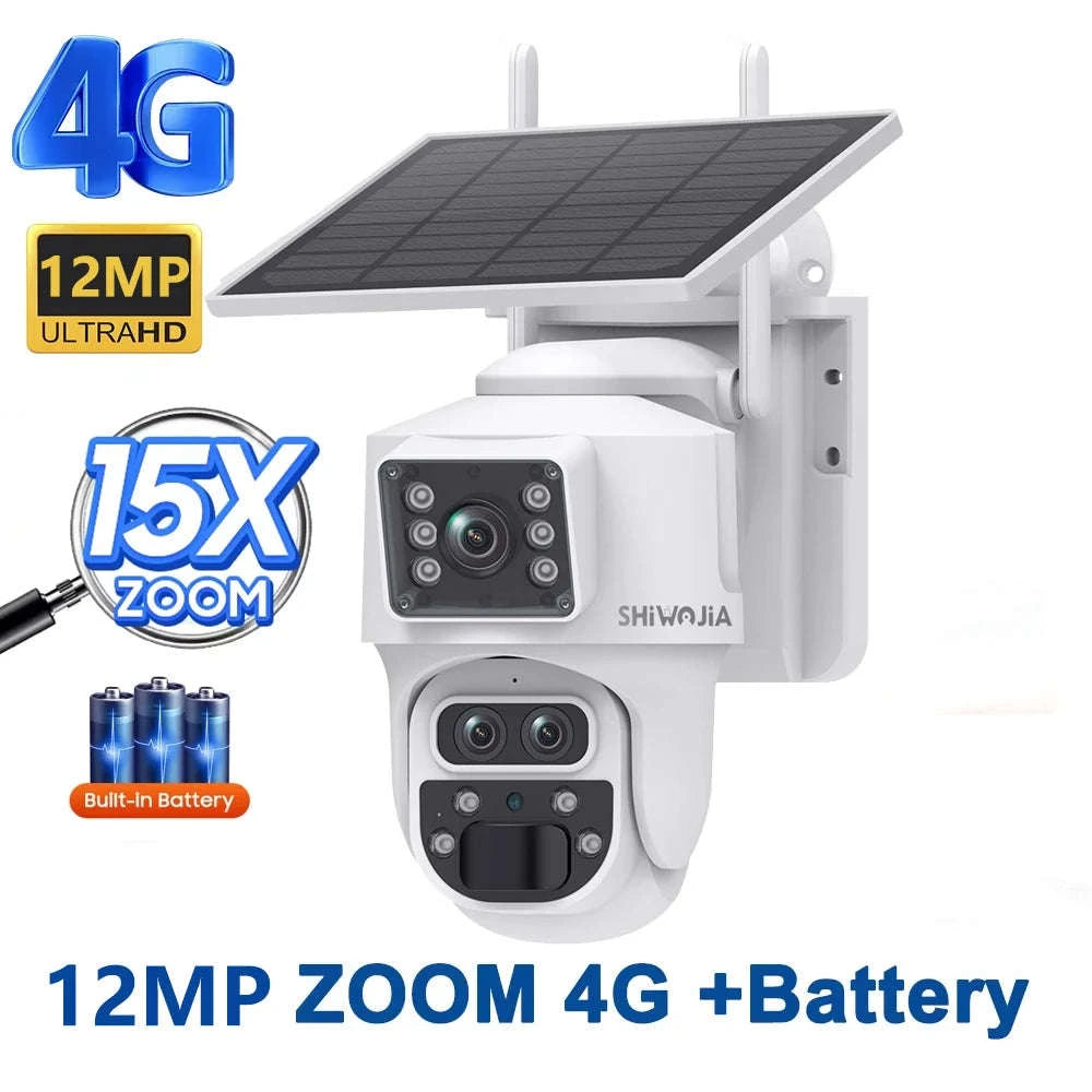 12MP 15X Zoom 4G Solar Security Camera Dual Screen Outdoor PTZ-White 4G 64GB / Russian Federation