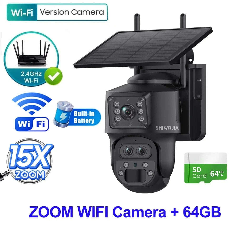 12MP 15X Zoom 4G Solar Security Camera Dual Screen Outdoor PTZ-White 4G 64GB / Russian Federation