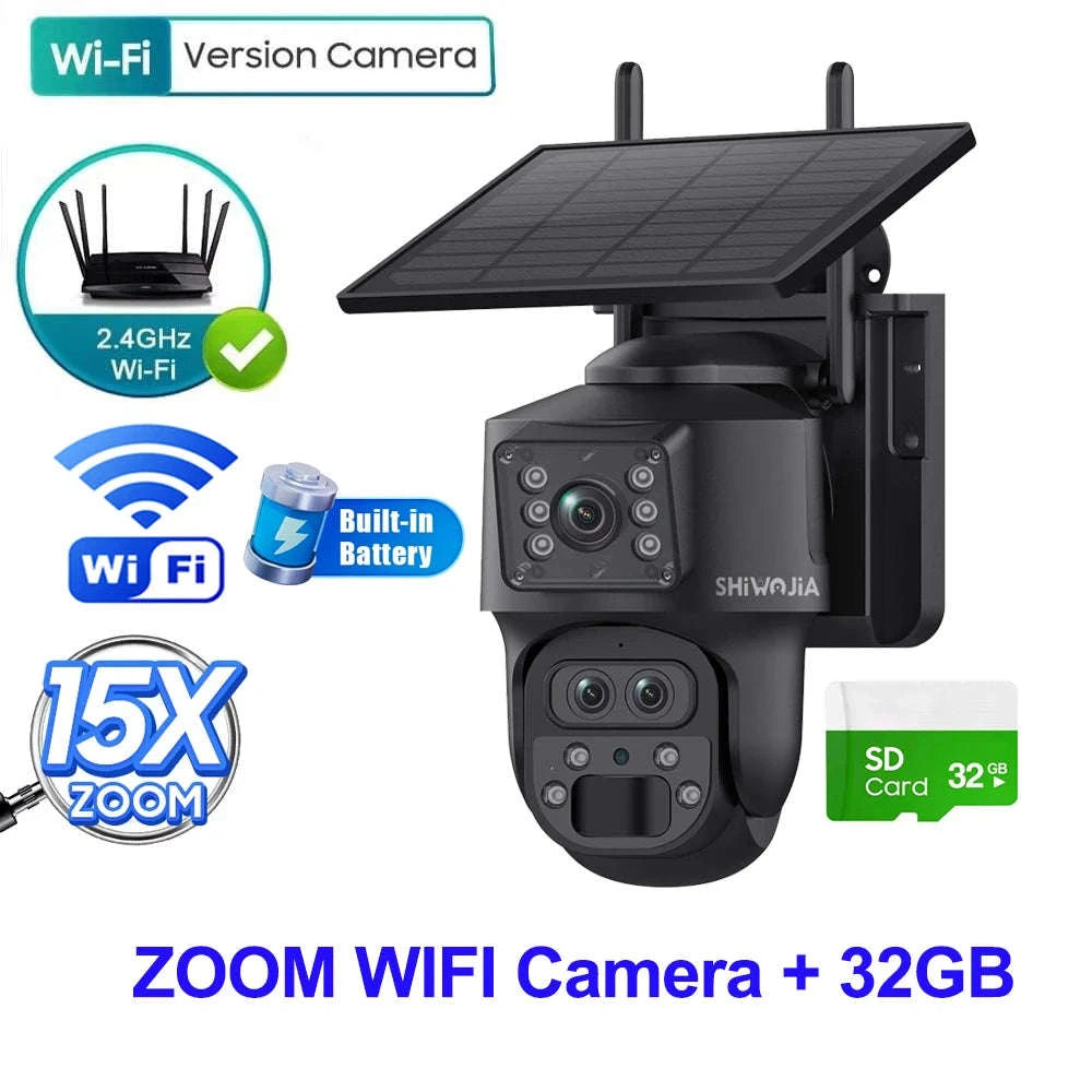 12MP 15X Zoom 4G Solar Security Camera Dual Screen Outdoor PTZ-White 4G 64GB / Russian Federation
