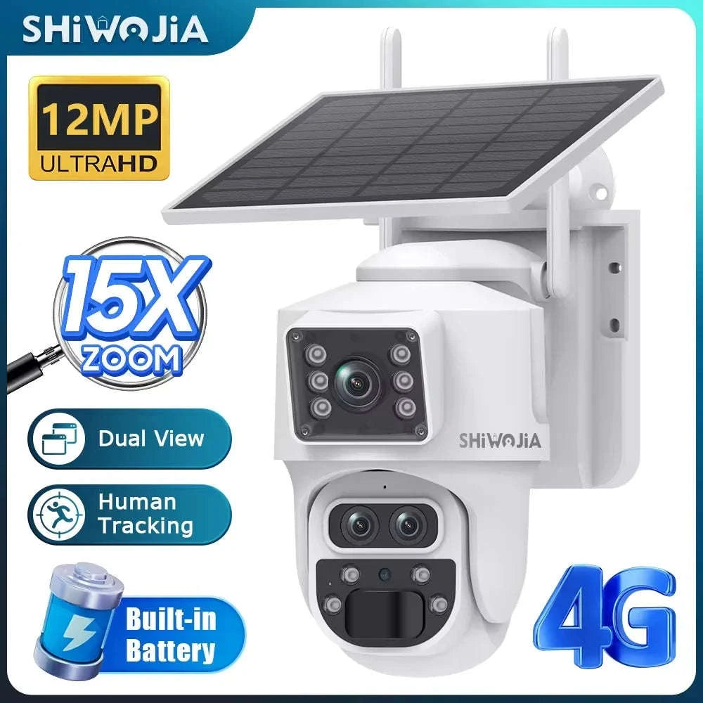 12MP 15X Zoom 4G Solar Security Camera Dual Screen Outdoor PTZ-White 4G 64GB / Russian Federation