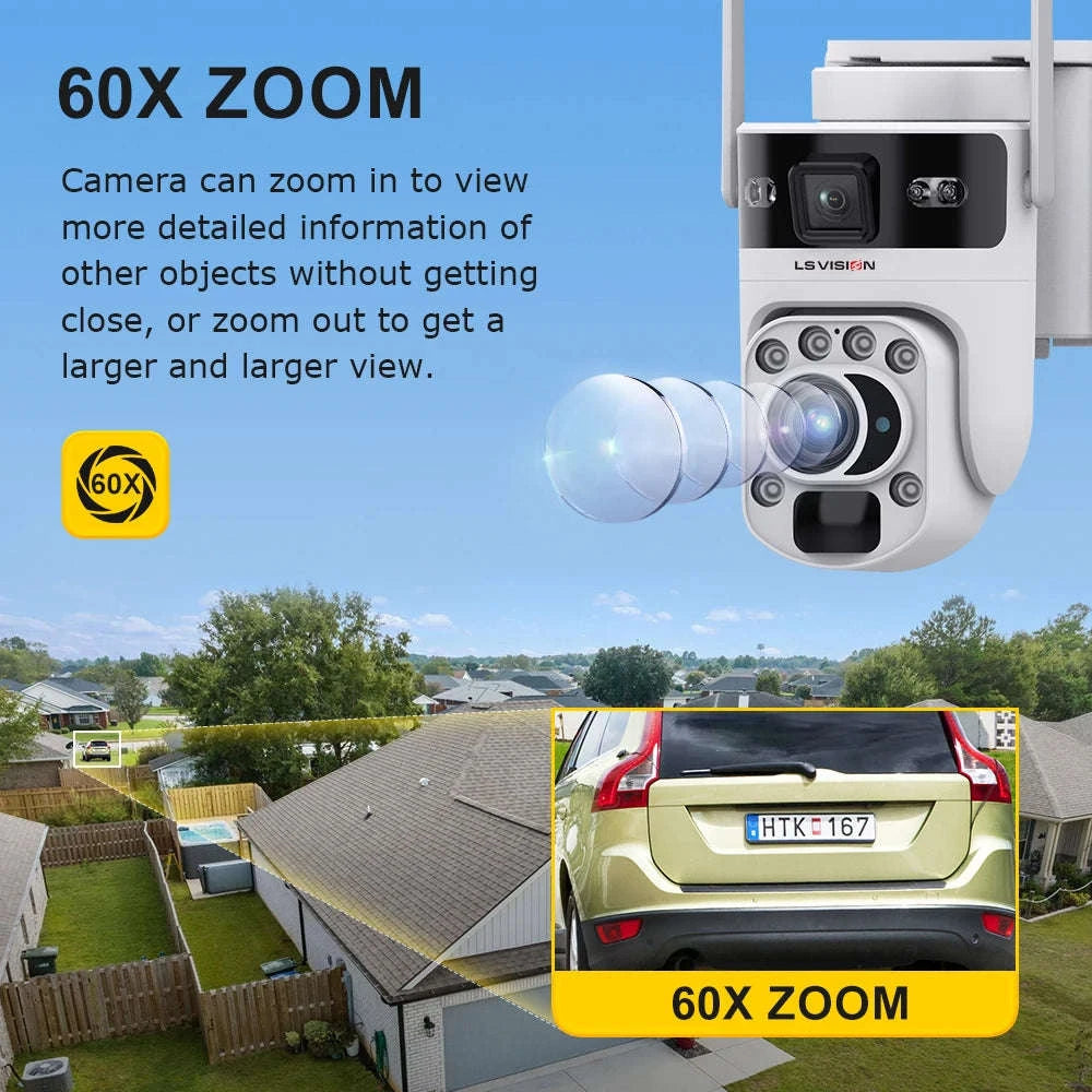 12MP Solar Security Camera with 60X Optical Zoom and Dual Lens-4G Version 60X Zoom / Poland