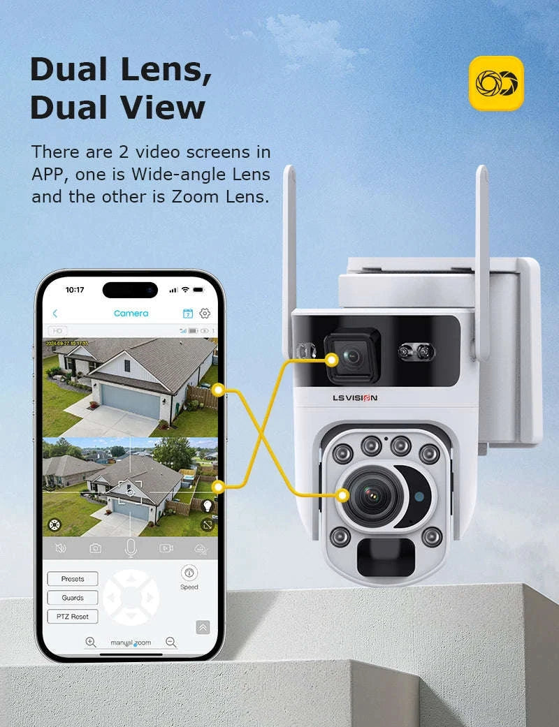 12MP Solar Security Camera with 60X Optical Zoom and Dual Lens-4G Version 60X Zoom / Poland