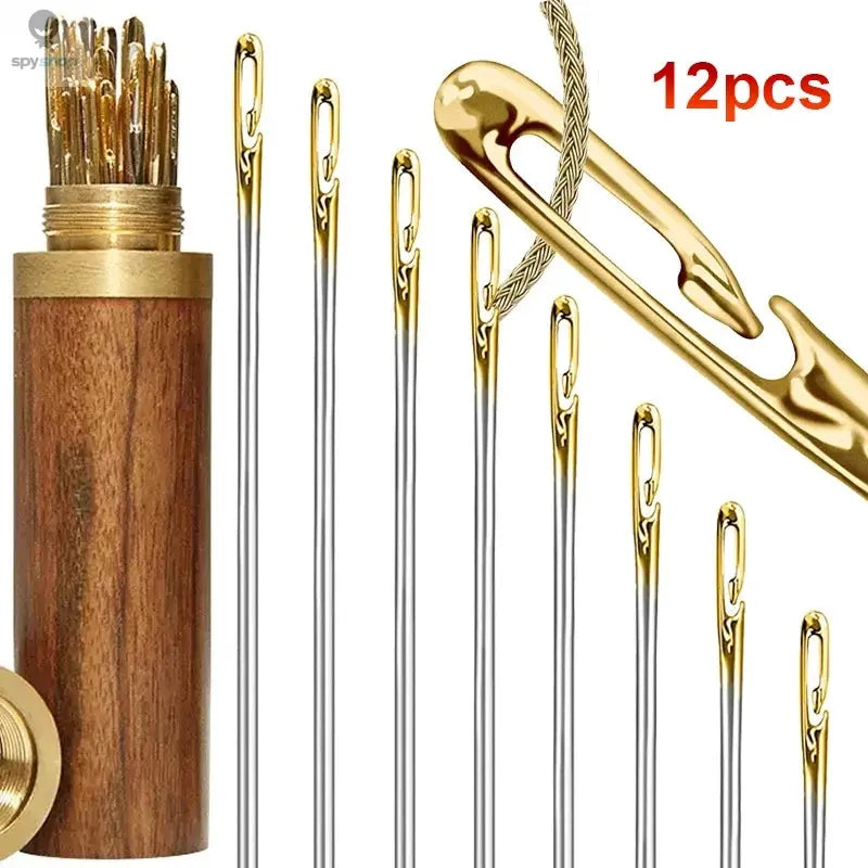 12pcs Blind Needle Elderly Needle-side Hole Hand Household Stainless Steel Sewing Needless Threading Apparel Sewing DIY Spy-shop.com
