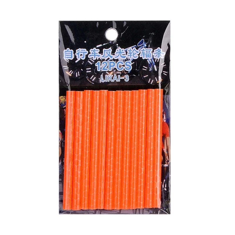 12PCS Bicycle Wheel Spokes Reflective Sticker Tube Strips-orange