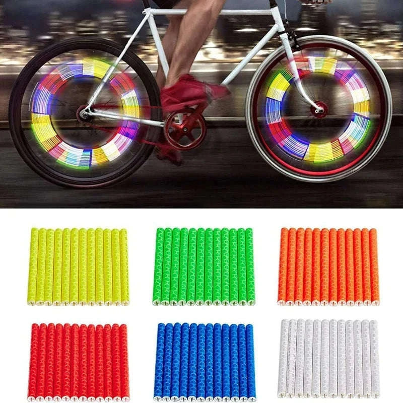 12PCS Bicycle Wheel Spokes Reflective Sticker Tube Strips-orange