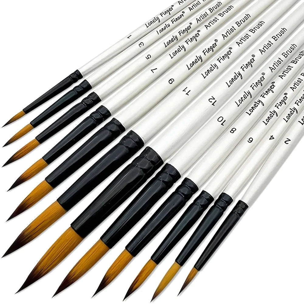 12pcs Professional Round Artist Paint Brush Set-Orange Round
