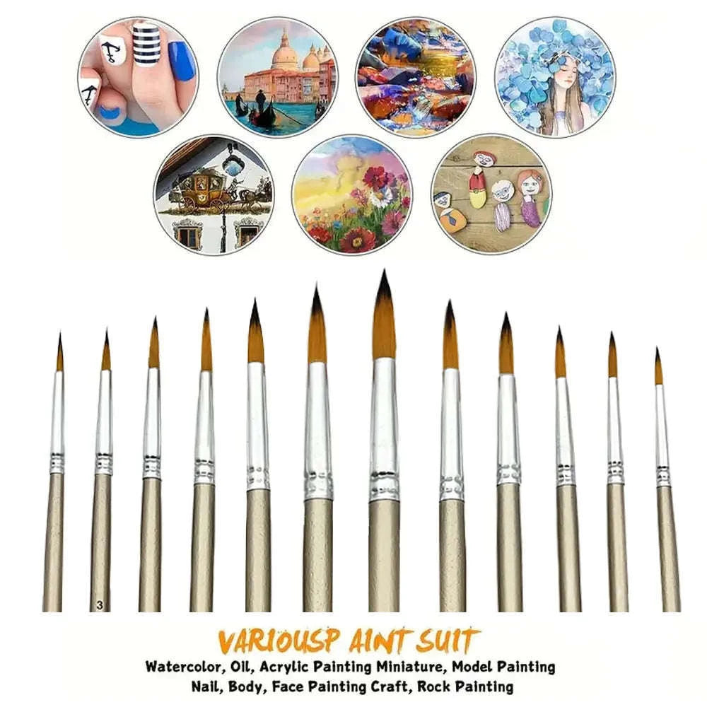 12pcs Professional Round Artist Paint Brush Set-Orange Round