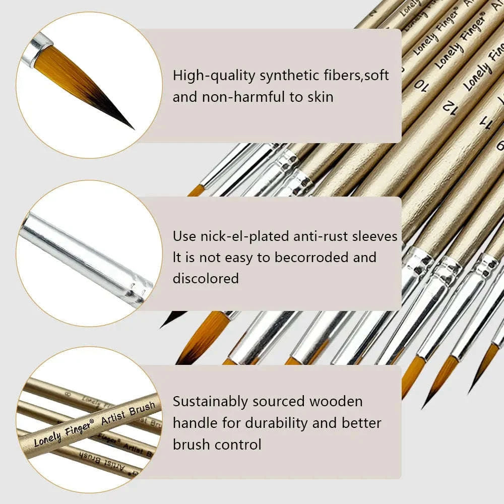 12pcs Professional Round Artist Paint Brush Set-Orange Round