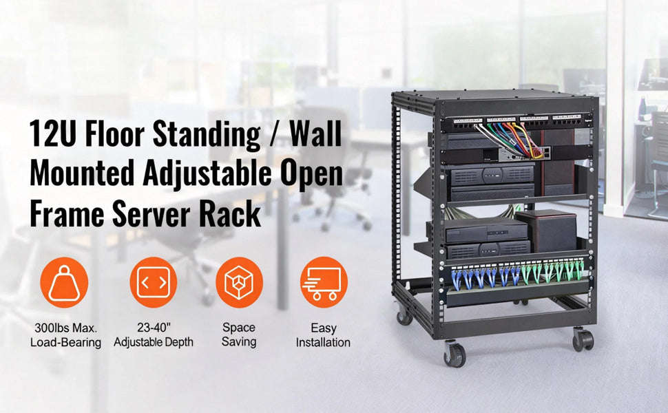 12U Open Frame Server Rack Adjustable Depth Floor or Wall Mount-12U / United States