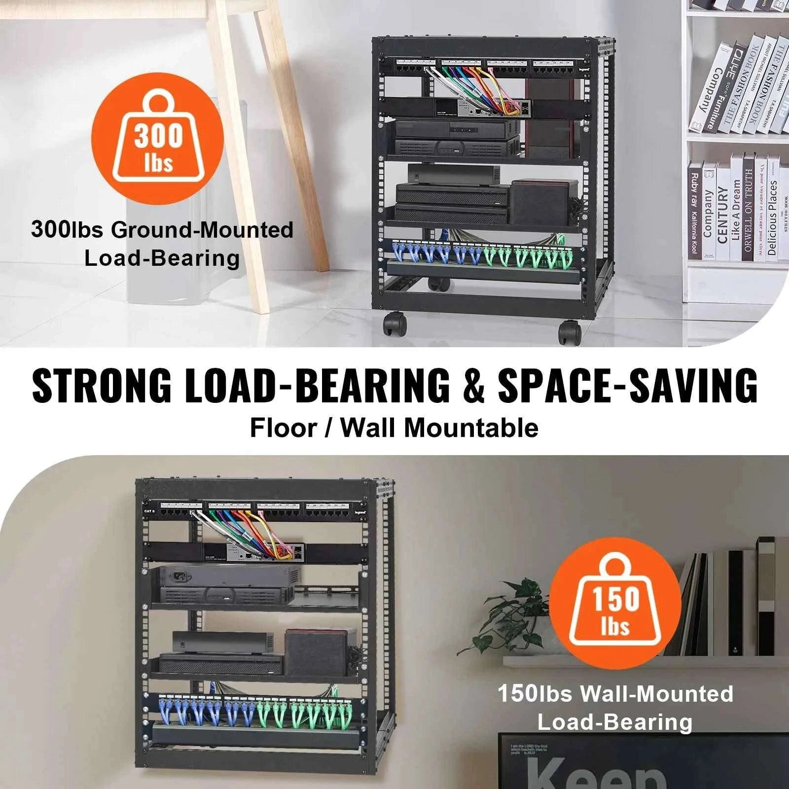 12U Open Frame Server Rack Adjustable Depth Floor or Wall Mount-12U / United States