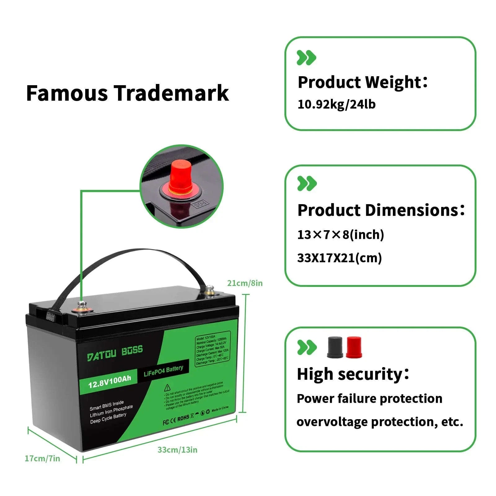 12V 100Ah Deep Cycle LiFePO4 Battery with Built-In BMS-12V100Ah / United Kingdom
