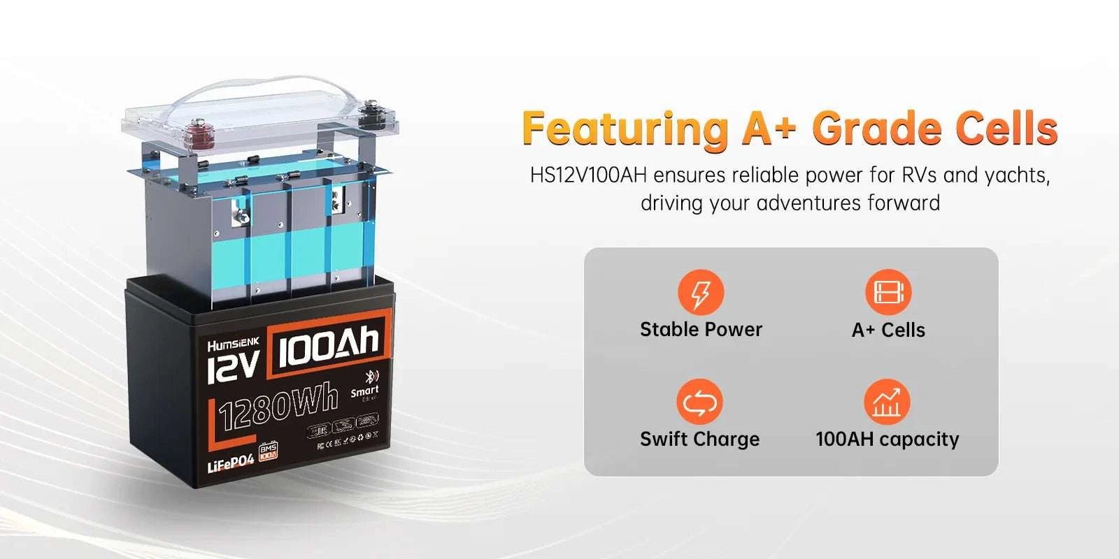 12V 100Ah LiFePO4 Battery 1280Wh with Bluetooth & 100A BMS-12V 100AH MAX BT / United States