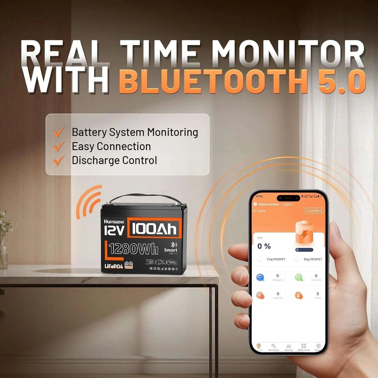 12V 100Ah LiFePO4 Battery 1280Wh with Bluetooth & 100A BMS-12V 100AH MAX BT / United States