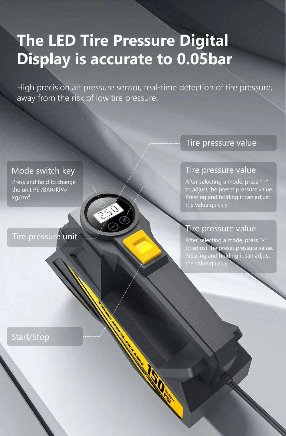 12V 150PSI Corded Car Tire Inflator with LED Light-C3012-1 air pump