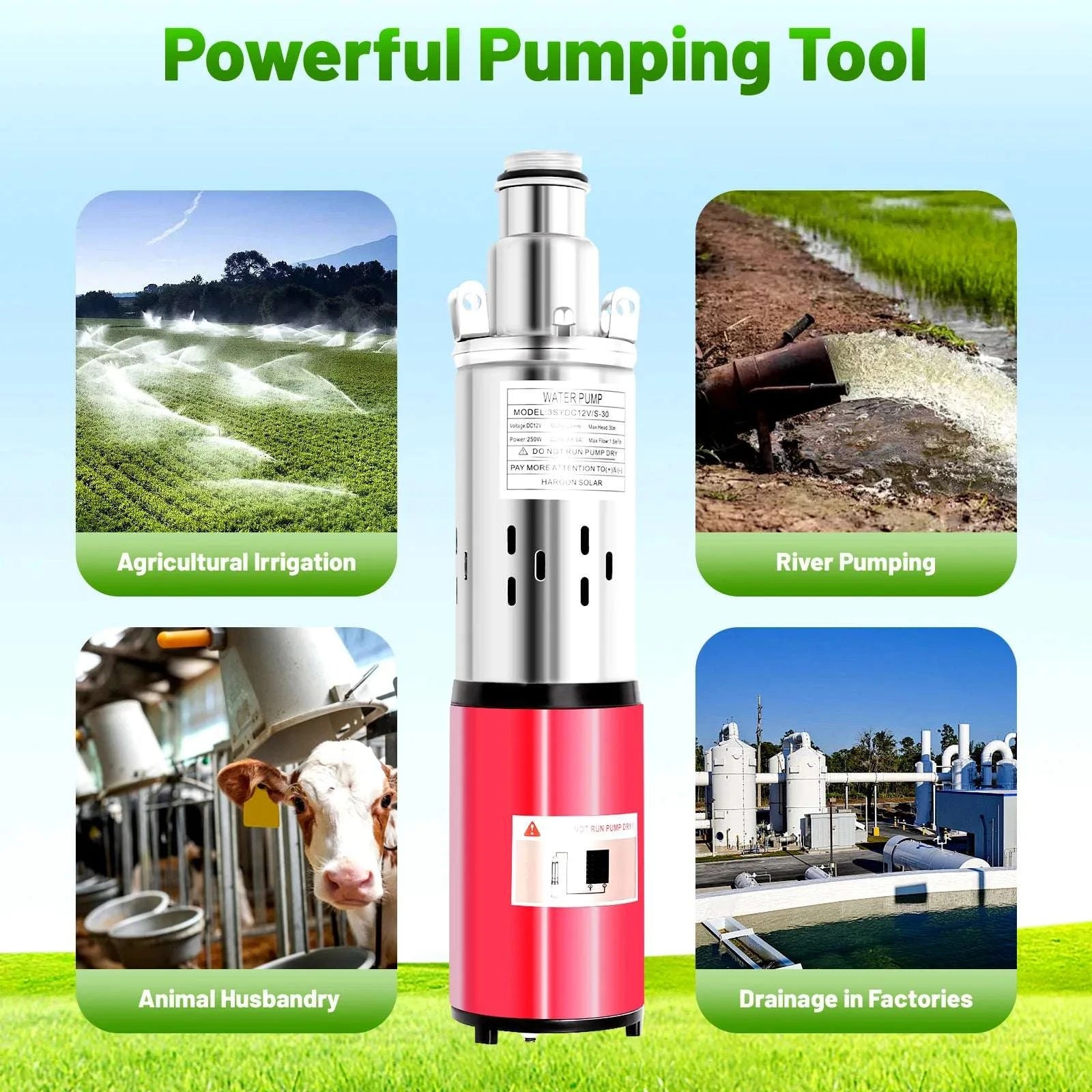 12V 180W Submersible Deep Well Pump for Irrigation 396GPH-12V / US / United States
