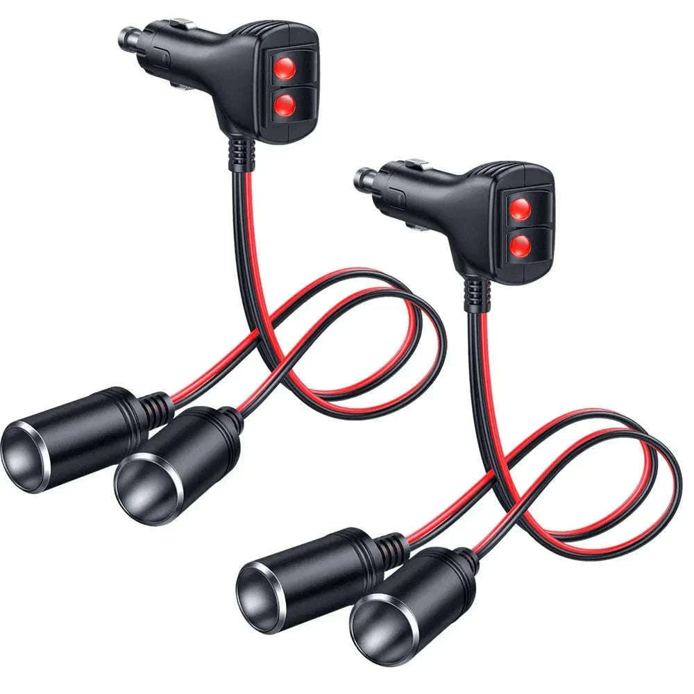 12V/24V 1 to 2 Car Cigarette Lighter Splitter Adapter with 10A Fuse-black / China Mainland