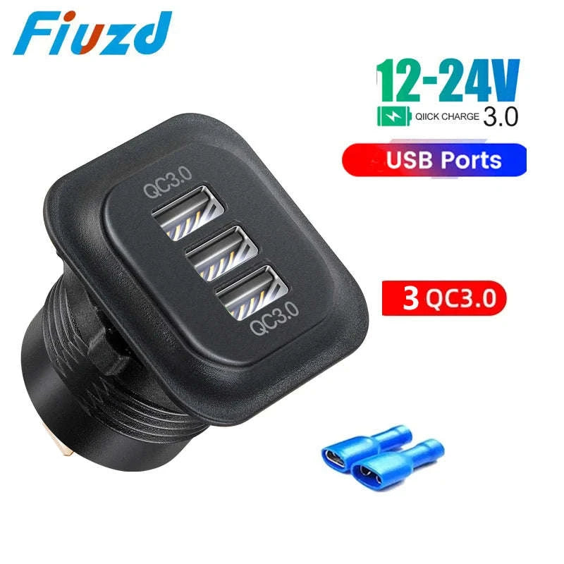 12V 24V Car USB Charger Socket with Voltmeter, QC 3.0 and USB-C PD-001 / China Mainland